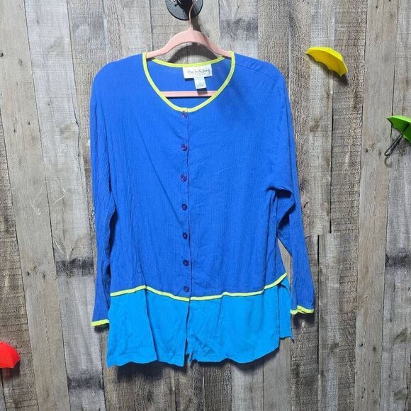 Diane von Furstenberg The Color Authority- Blue color block button front top - Picture 1 of 3